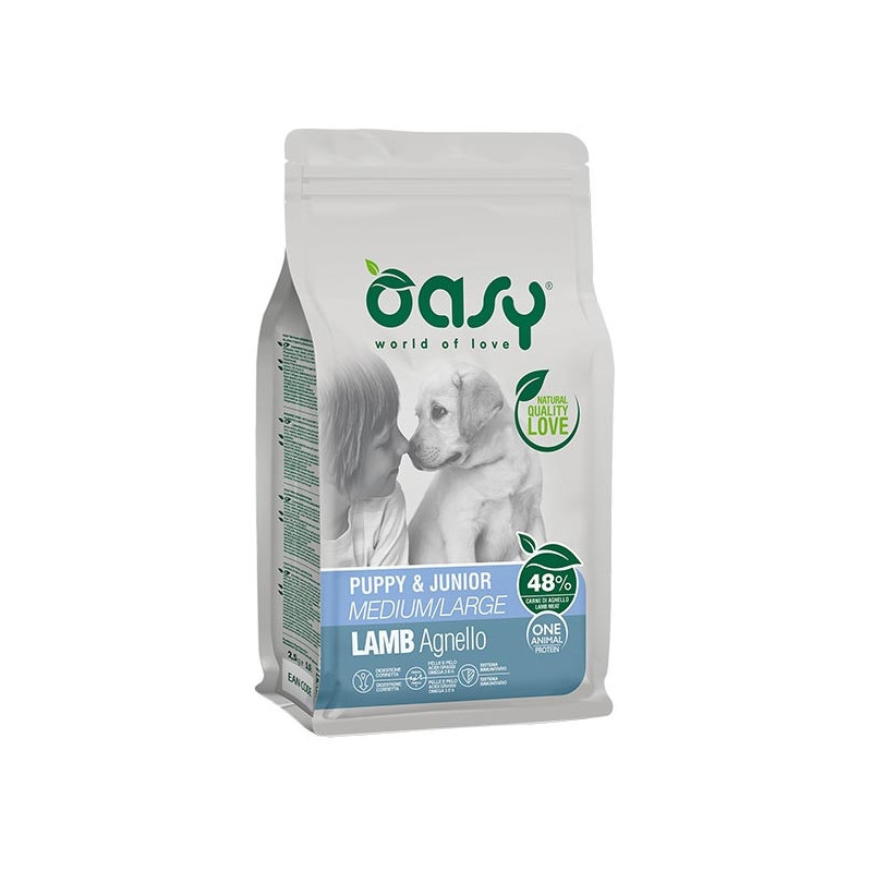 OASY One Animal Protein Puppy&Junior Medium&Large con Agnello 12 kg.