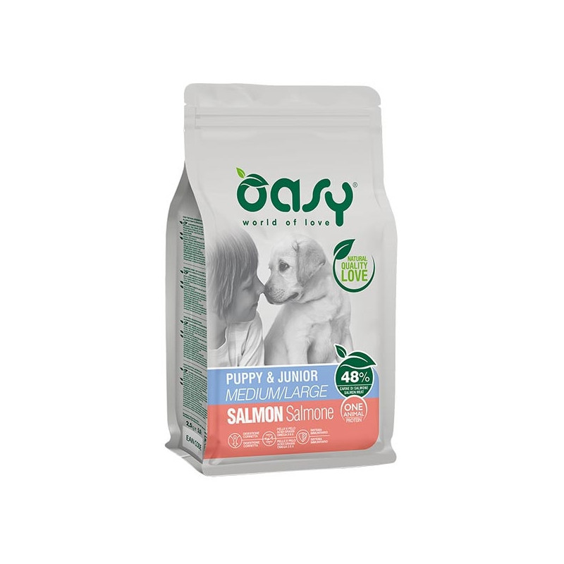OASY One Animal Protein Puppy&Junior Medium&Large con Salmone 2,5 kg.