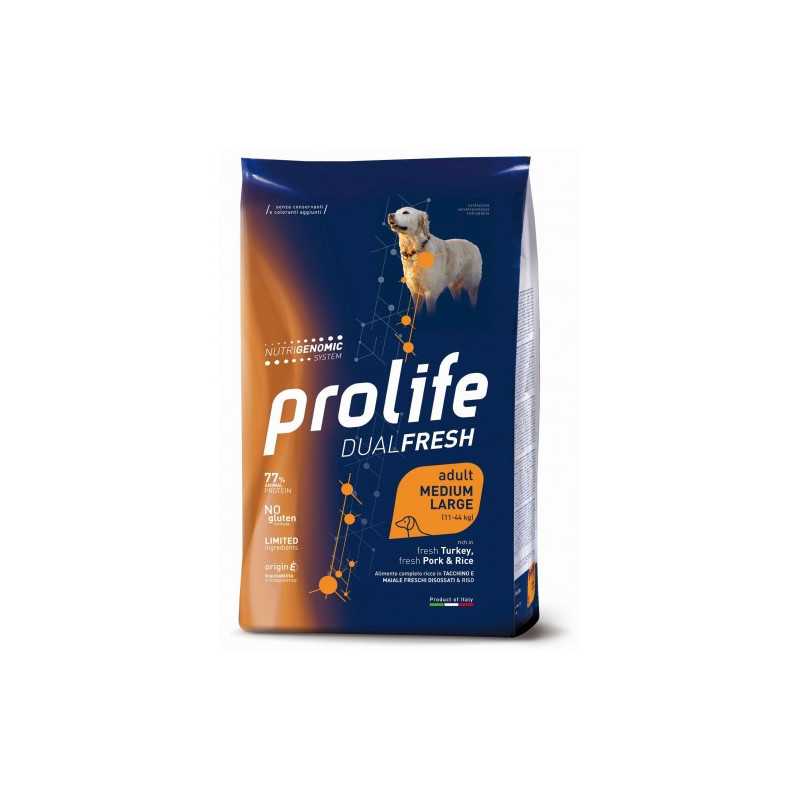 PROLIFE Dual Fresh Adult Dinde, Porc et Riz Medium Large 12 kg.