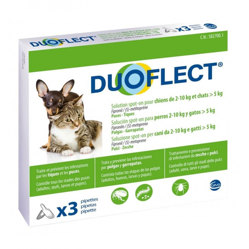 Duoflect dogs 2-10 kg and cats over 5 kg spot on 3 pipettes