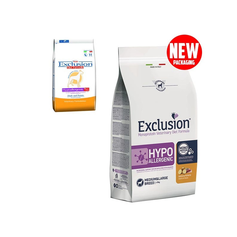 EXCLUSION Diet Hypoallergenic Medium/Large Breed canard et pommes de terre 2 kg
