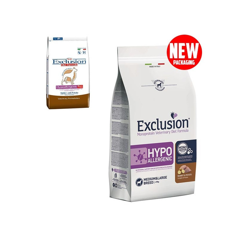 EXCLUSION Diet Hypoallergenic Medium / Large Breed Rabbit and Potatoes 2 kg.