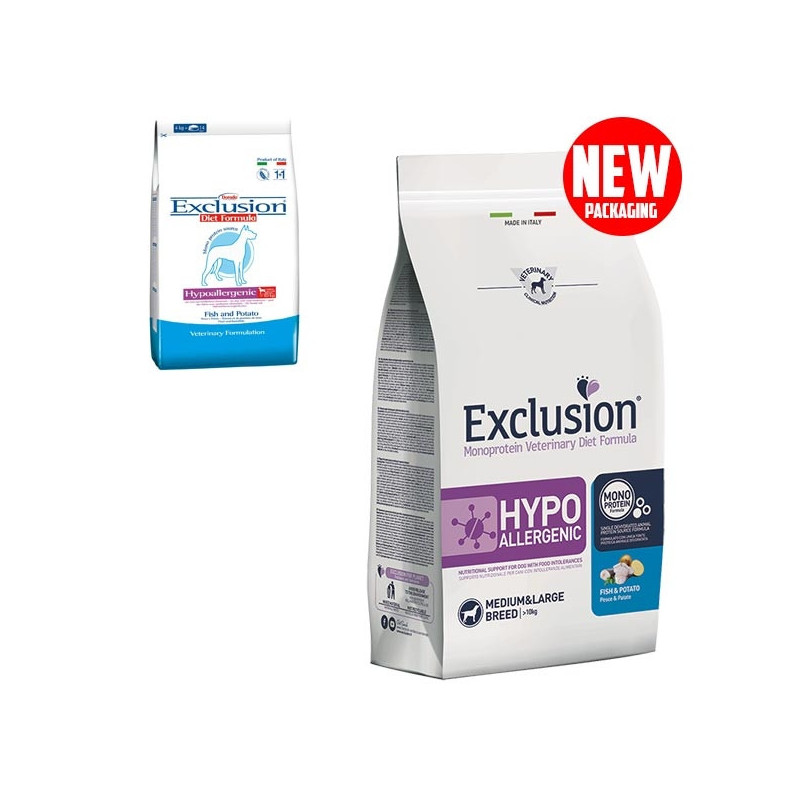 EXCLUSION Diet Hypoallergenic Medium / Large Breed Fish and Potatoes 2 kg.