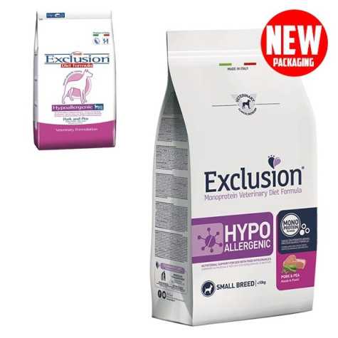 EXCLUSION Diet Hypoallergenic Small Breed Porc et Petits pois 800 g.