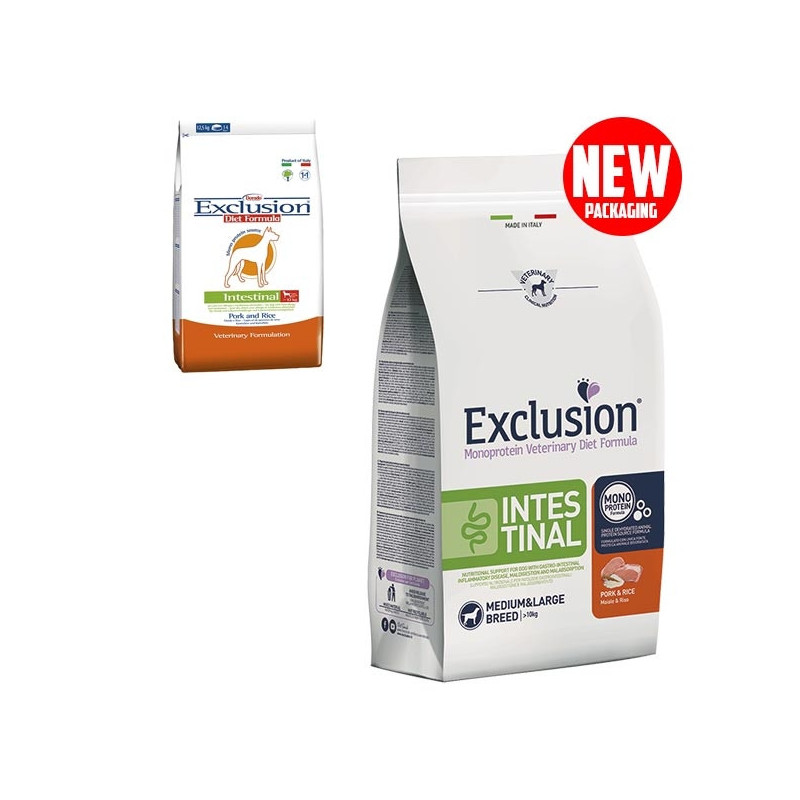 EXCLUSION Diet Intestinal Medium / Large Breed Pork and Rice 12 kg.