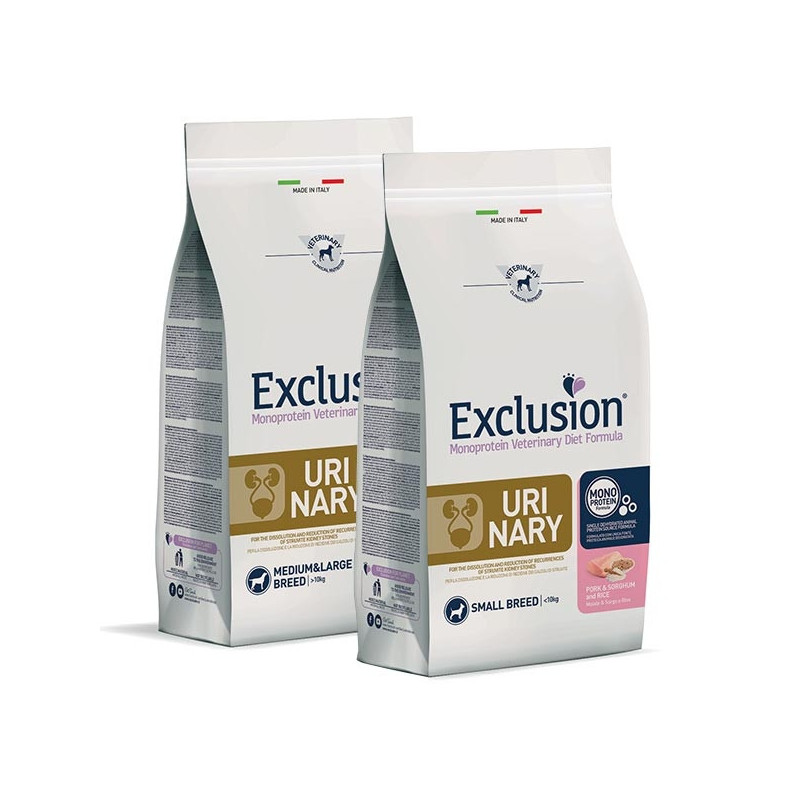EXCLUSION Diet Urinary Adult Medium & Large Breed con Maiale, Sorgo e Riso 12 kg.