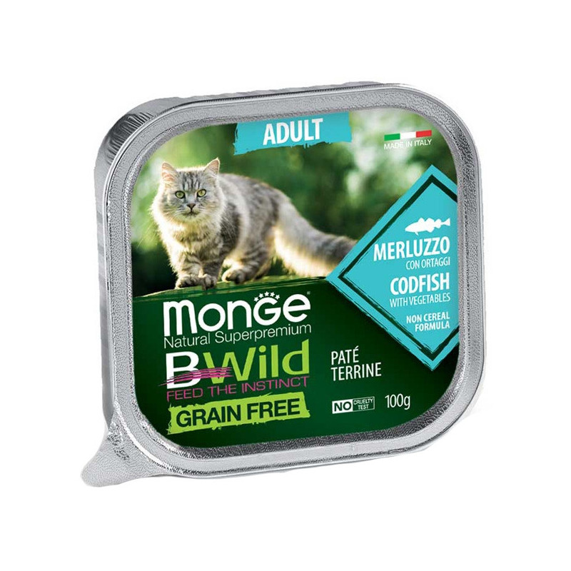 MONGE BWild Adult Paté Terrine Cabillaud avec Ortaggi 100 g.