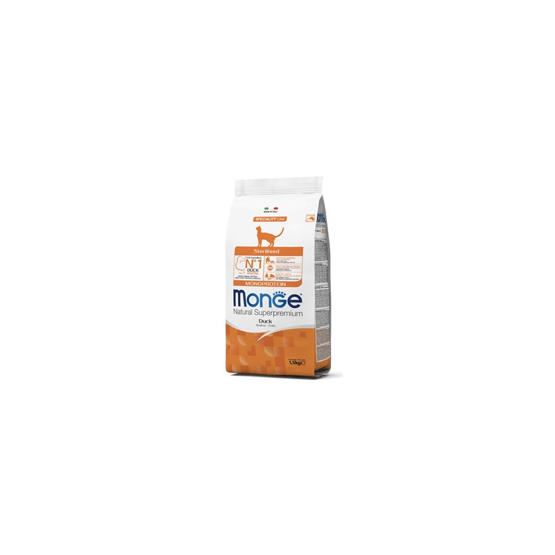 MONGE Natural Superpremium Sterilised Monoprotein avec Canard 1,5 kg. MONGE Natural Superpremium Sterilised Monoprotein avec Canard 1,5 kg.