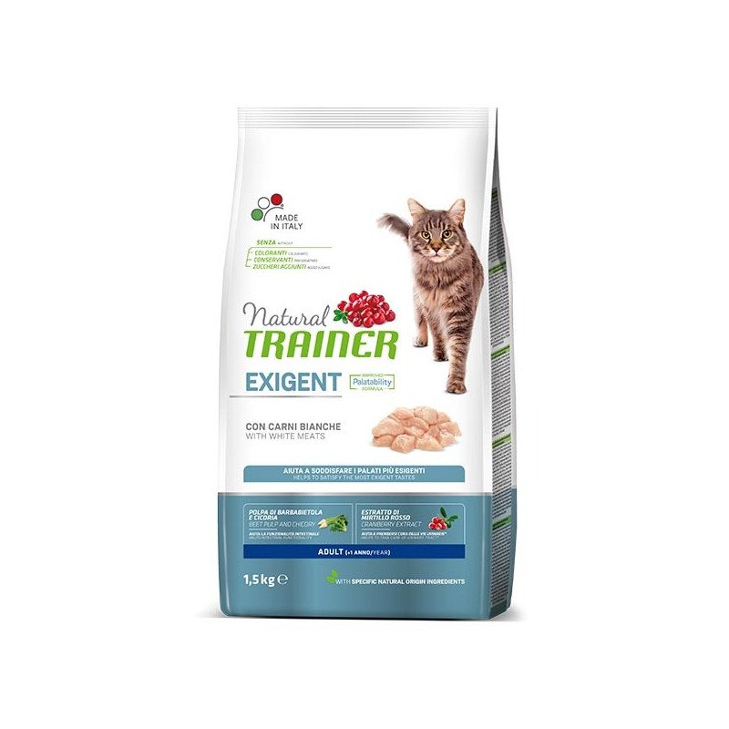 TRAINER Natural Cat Exigent Adult avec Carni Bianche 1,5 kg. TRAINER Natural Cat Exigent Adult avec Carni Bianche 1,5 kg.