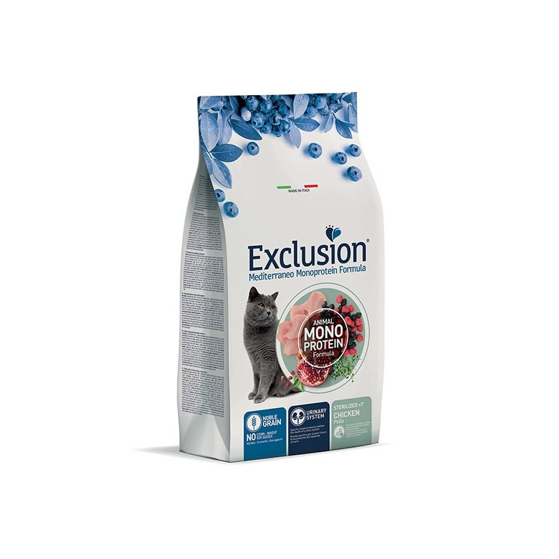 EXCLUSION Mediterraneo Monoprotein Sterilized +7 All Breeds Poulet 1,5 kg. EXCLUSION Mediterraneo Monoprotein Sterilized +7 All Breeds Poulet 1,5 kg.