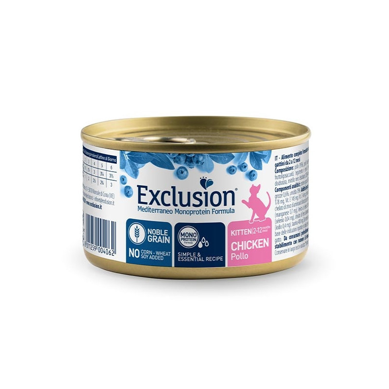 EXCLUSION Mediterraneo Monoprotein Kitten All Breeds Poulet 85 g. EXCLUSION Mediterraneo Monoprotein Kitten All Breeds Poulet 85 g.