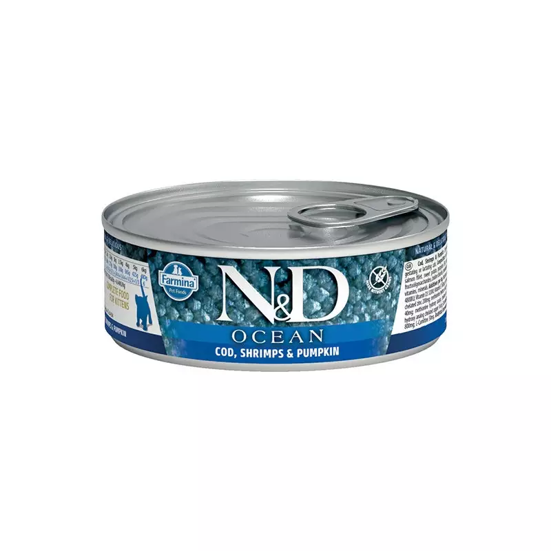 FARMINA Natural & Delicious Ocean Kitten con Merluzzo, Gamberetti e Zucca 80 gr.