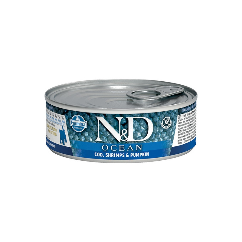 FARMINA Natural et Delicious Ocean Kitten avec Cabillaud, Crevettes et Citrouille 80 g. FARMINA Natural et Delicious Ocean Kitten avec Cabillaud, Crevettes et Citrouille 80 g.