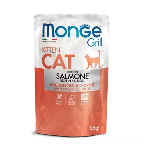 MONGE Grill Kitten Chunks in Gelee Reich an Lachs 85 gr.