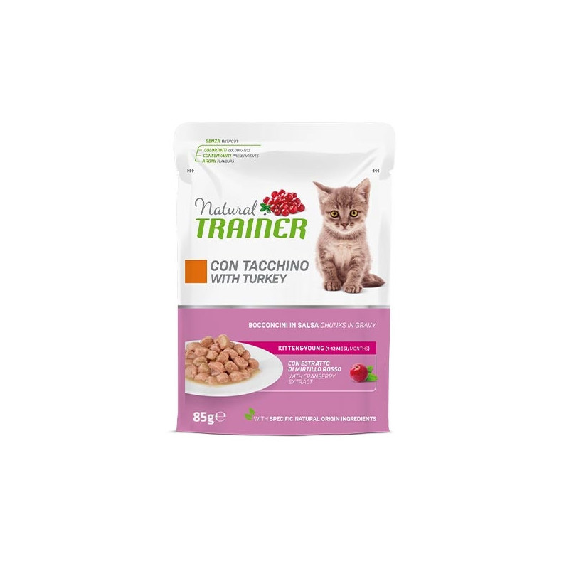 TRAINER Natural Kitten et Young avec Dinde 85 g. TRAINER Natural Kitten et Young avec Dinde 85 g.