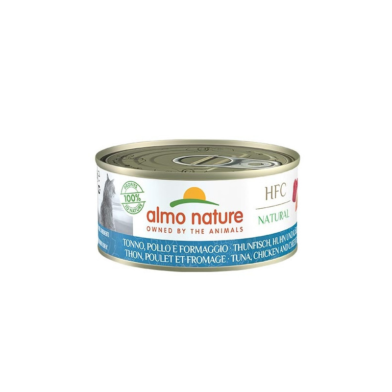 Almo Nature HFC Natürlicher Thunfisch, Huhn und Käse 150 gr.