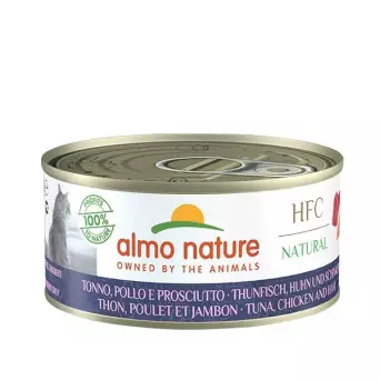 Almo Nature HFC Natürlicher Thunfisch, Huhn und Schinken 150 gr.