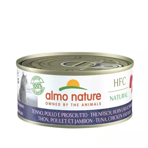 Almo Nature HFC Natürlicher Thunfisch, Huhn und Schinken 150 gr.