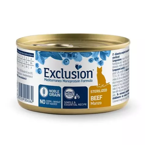 EXCLUSION Mediterraneo Monoprotein Sterilized Adult All Breeds Beef 85 gr.