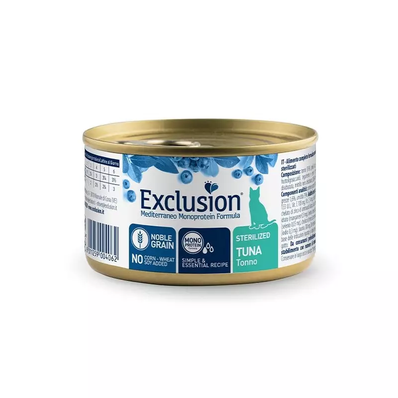 EXCLUSION Mediterraneo Monoprotein Sterilized Adult All Breeds Tonno 85 gr. EXCLUSION Mediterraneo Monoprotein Sterilized Adult All Breeds Tonno 85 gr.