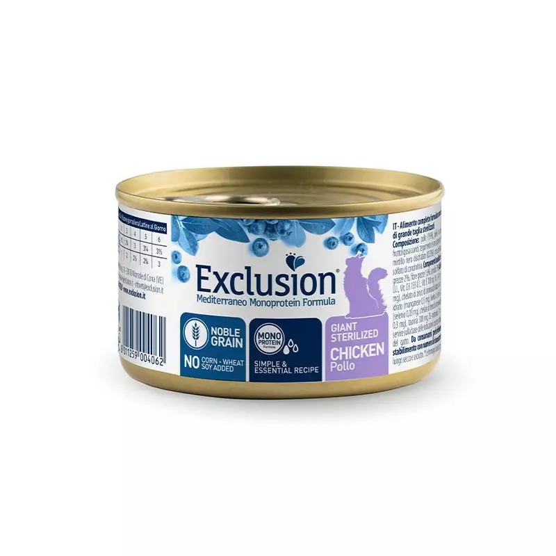 EXCLUSION Mediterraneo Monoprotein Sterilized Adult Giant Pollo 85 gr.