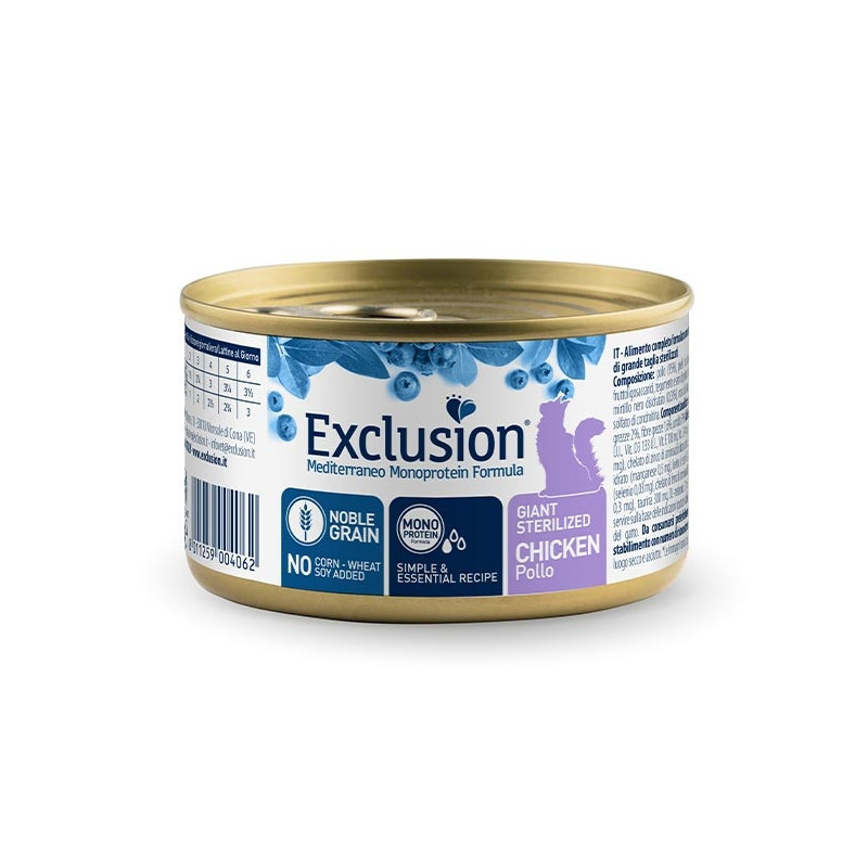 EXCLUSION Mediterraneo Monoprotein Sterilized Adult Giant Poulet 85 g.