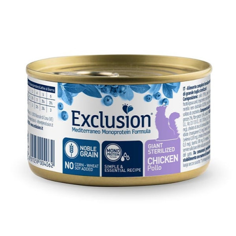 EXCLUSION Mediterraneo Monoprotein Sterilized Adult Giant Poulet 85 g.