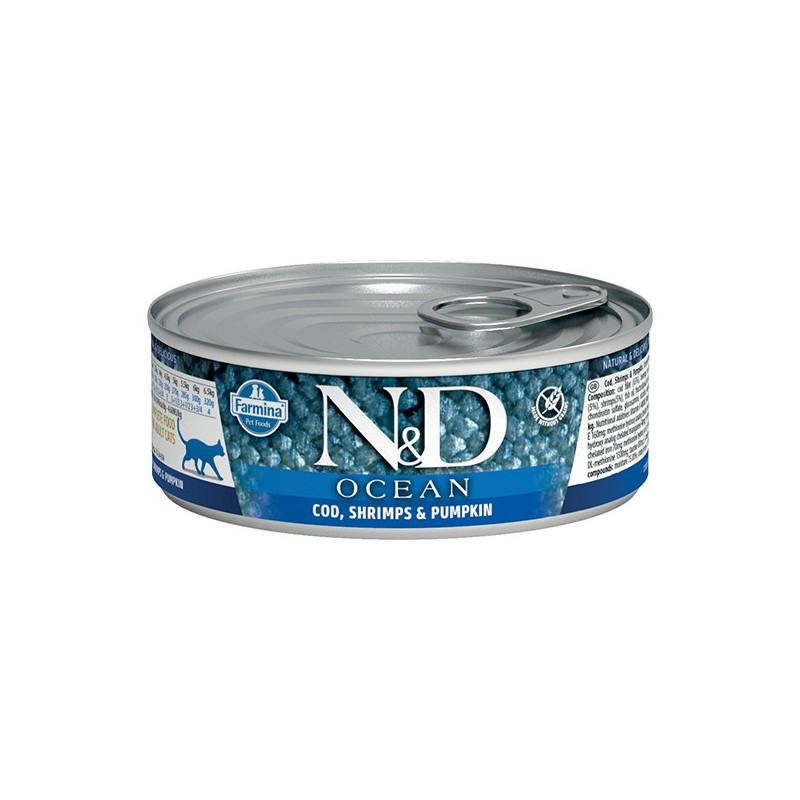 FARMINA N et D OCEAN avec Cabillaud, Crevettes et Citrouille 80 g. FARMINA N et D OCEAN avec Cabillaud, Crevettes et Citrouille 80 g.