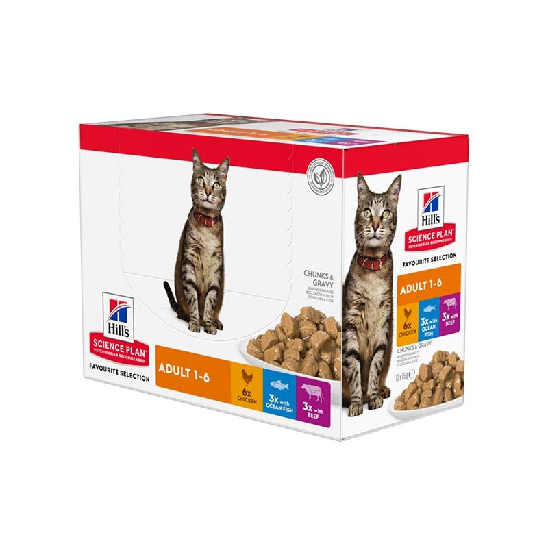 HILL'S Science Plan Adult Multigusto avec Poulet, Bœuf et Poisson Oceanico 85 g. (12 sachets)