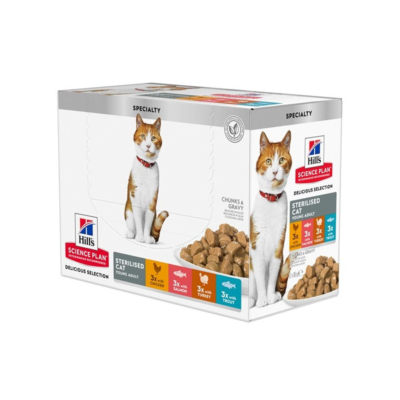HILL'S Science Plan Young Adult Sterilised avec Gusti Misti 85 g. (12 sachets)