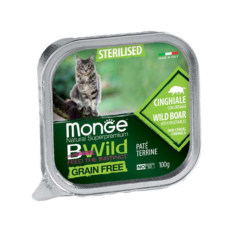 MONGE BWild Adult Paté Terrine Acciughe con Cinghiale con Ortaggi – Sterilised 100 gr.