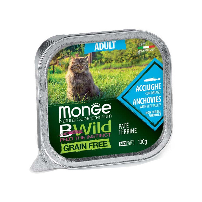 MONGE BWild Adult Paté Terrine Sardellen mit Gemüse 100 gr.