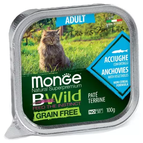 MONGE BWild Adult Paté Terrine Sardellen mit Gemüse 100 gr.