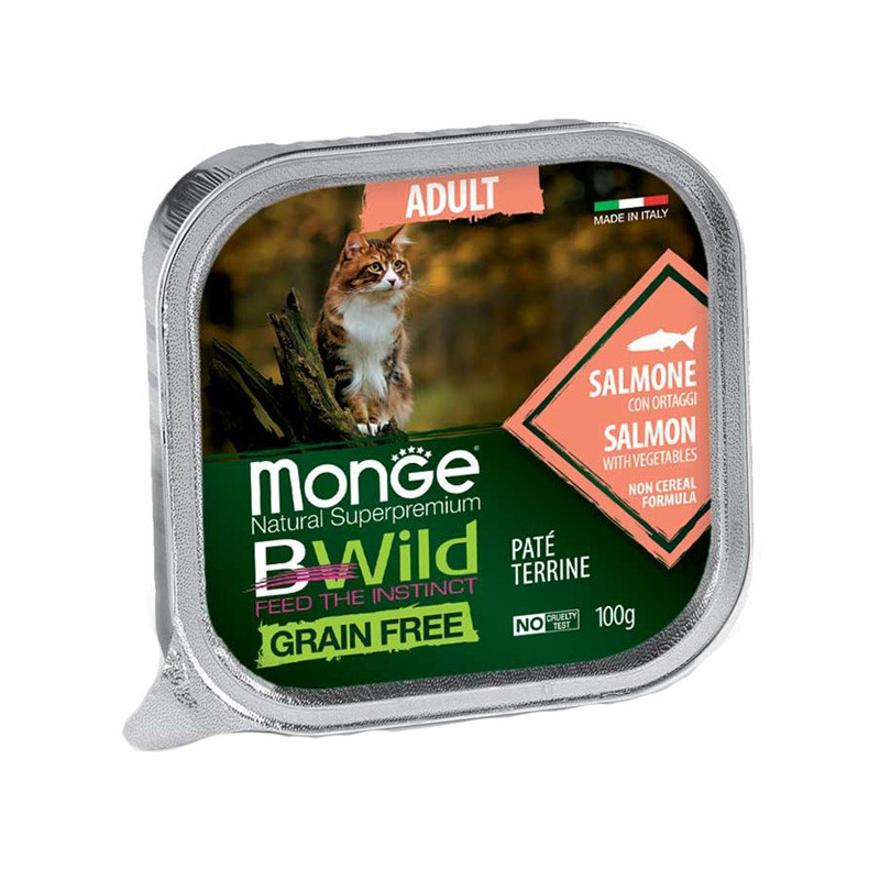 MONGE BWild Adult Paté Terrine Saumon avec Ortaggi 100 g.