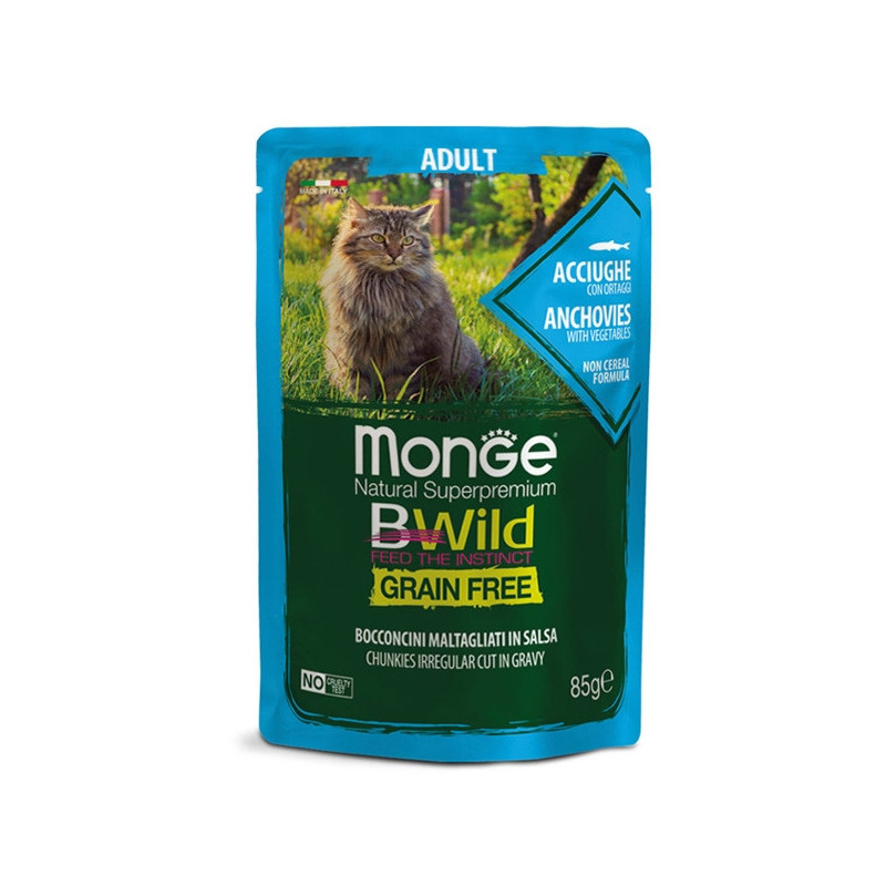 MONGE BWild Grain Free Bocconcini maltagliati en sauce di Anchois avec Ortaggi 85 g.