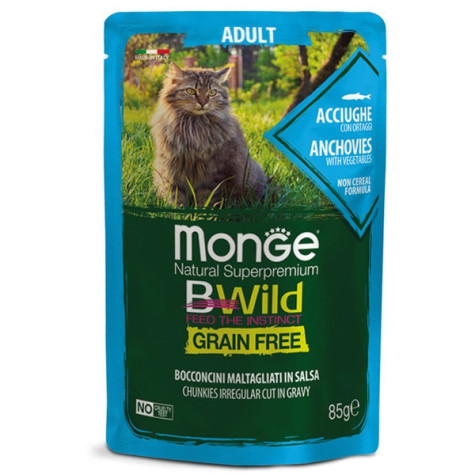MONGE BWild Grain Free Bocconcini maltagliati en sauce di Anchois avec Ortaggi 85 g.