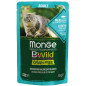 MONGE BWild Grain Free Bocconcini maltagliati en sauce di Cabillaud avec Crevettes et Ortaggi 85 g.