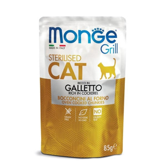 MONGE Grill Adult Sterilised Bocconcini in Jelly Ricco in Galletto 85 gr. - 