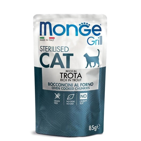 MONGE Grill Adult Sterilised Bocconcini in Jelly Riche en Truite 85 g.