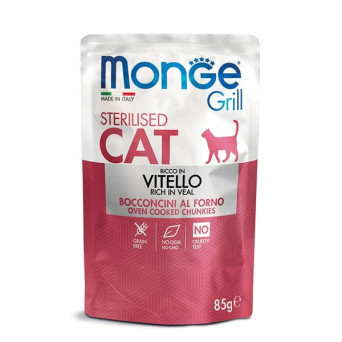 MONGE Grill Adult Sterilised Bocconcini in Jelly Ricco in Vitello 85 gr. - 