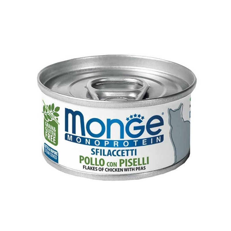 MONGE Monoprotéique Effilochés Poulet avec Petits pois 80 g. MONGE Monoprotéique Effilochés Poulet avec Petits pois 80 g.
