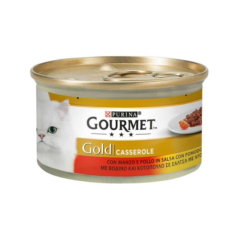 PURINA Gourmet Gold Casserole avec Bœuf et Poulet en sauce di Pomodoro 85 g. PURINA Gourmet Gold Casserole avec Bœuf et Poulet en sauce di Pomodoro 85 g.