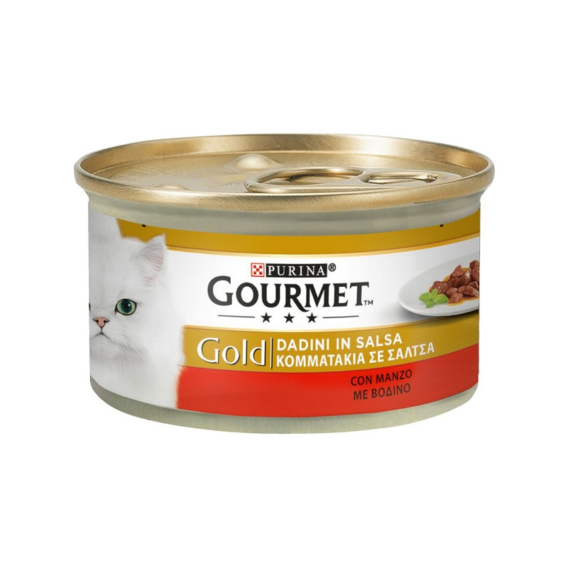 PURINA Gourmet Gold gewürfelt in Sauce mit Rindfleisch 85 gr.
