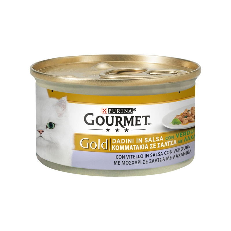 PURINA Gourmet Gold gewürfelt in Soße mit Gemüse, mit Kalbfleisch in Soße mit Gemüse 85 gr.