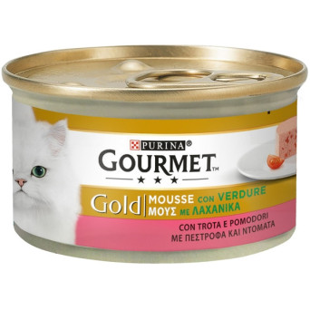 PURINA Gourmet Gold Mousse with Trout Vegetables and Tomatoes 85 gr.