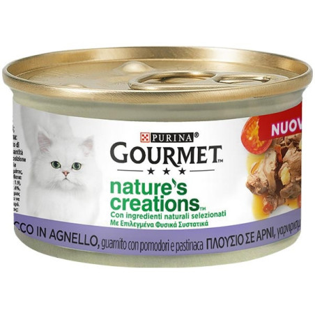 PURINA Gourmet Nature's Creations, Ricco in Agnello, Guarnito con Pomodori e Pastinaca 85 gr. - 