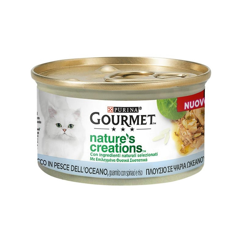 PURINA Gourmet Nature's Creations, Rich in Ocean Fish, Garnished with Spinach and Rice 85 gr.