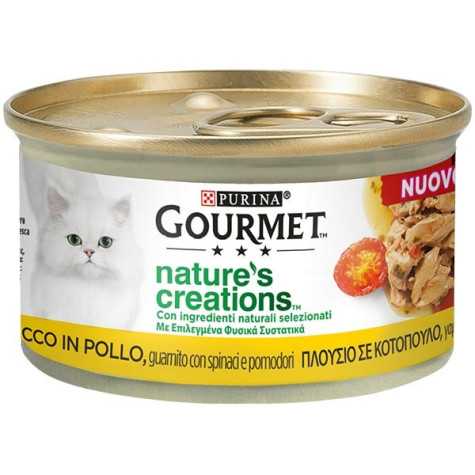PURINA Gourmet Nature's Creations, Ricco in Pollo, Guarnito Spinaci e Pomodoro 85 gr. -