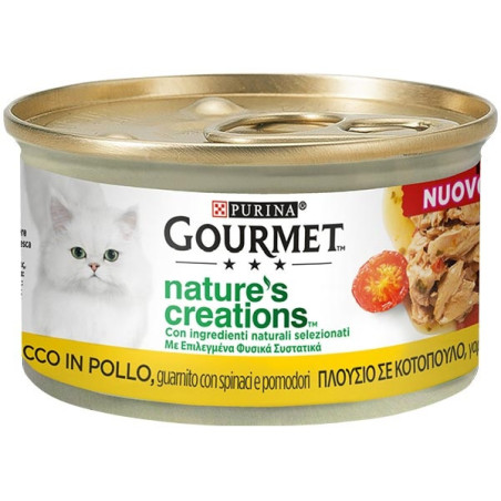 PURINA Gourmet Nature's Creations, Ricco in Pollo, Guarnito Spinaci e Pomodoro 85 gr. - 