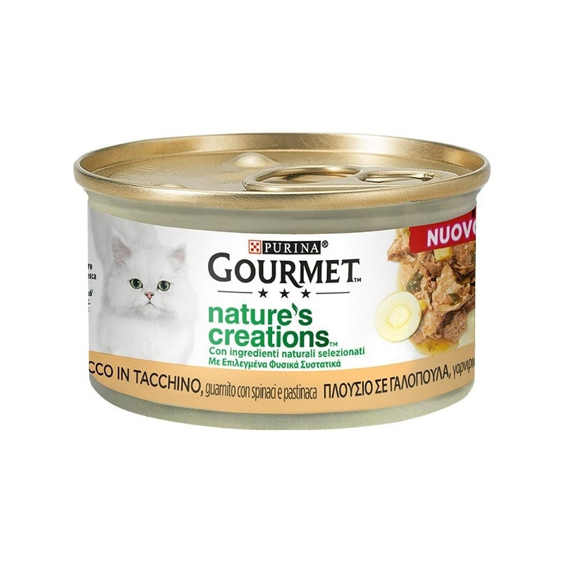 PURINA Gourmet Nature's Creations, Rich in Turkey, Garnished with Spinach and Parsnip 85 gr.